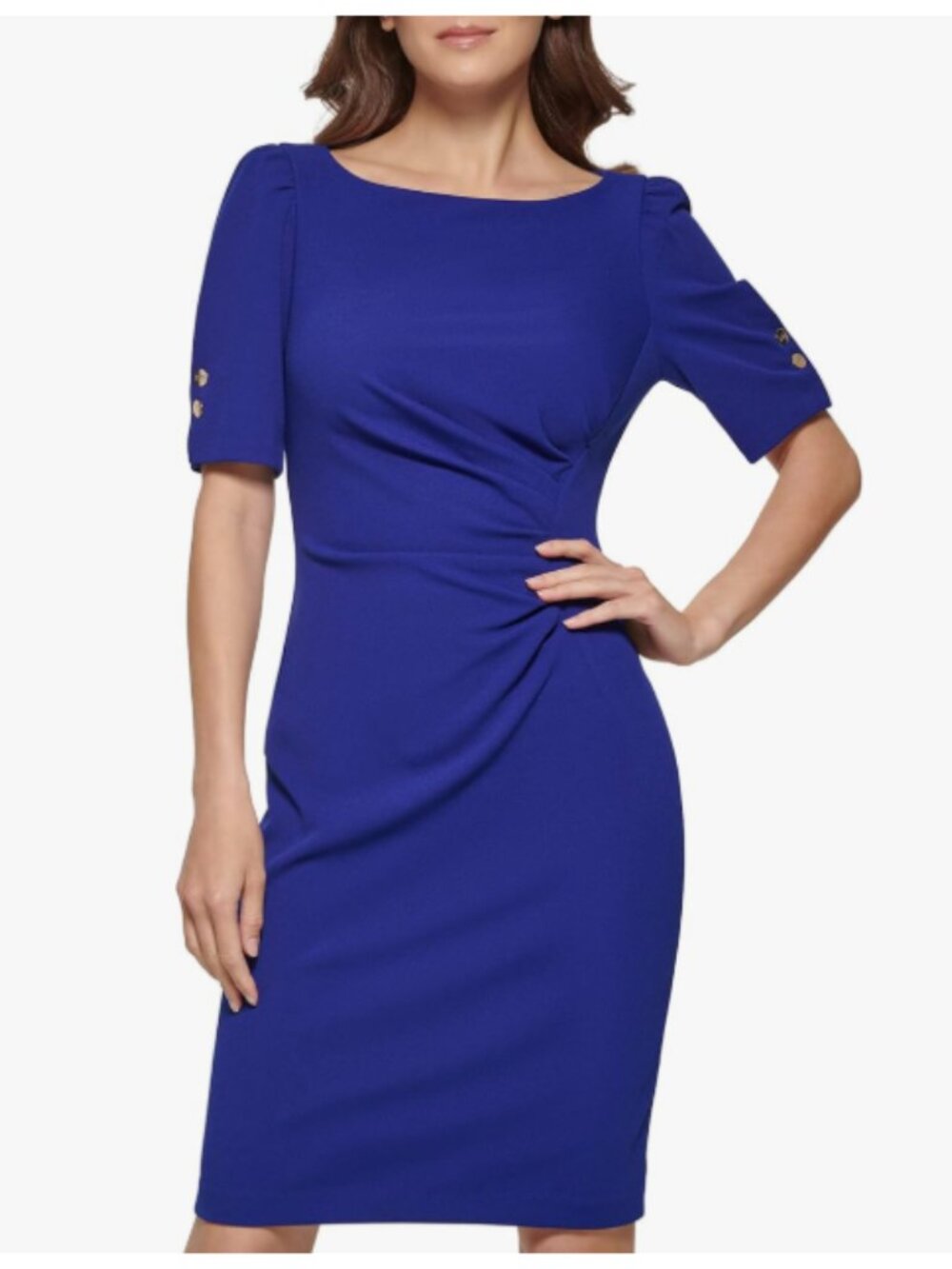 Royal Blue Ruched Sheath Dress - Size 14